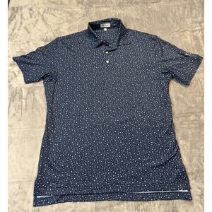 Peter Millar Men's Summer Comfort Golf Polo Shirt Blue Fish Print Size Medium